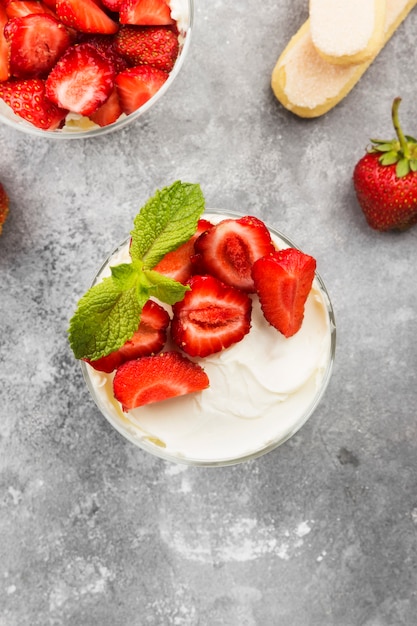 Dessert tiramisu with strawberry