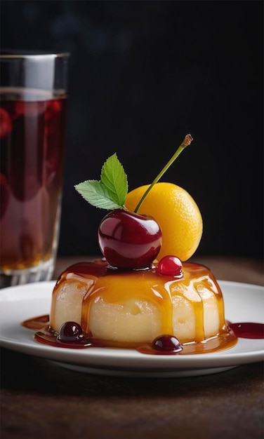 a dessert with cherries and a cherry on top of it