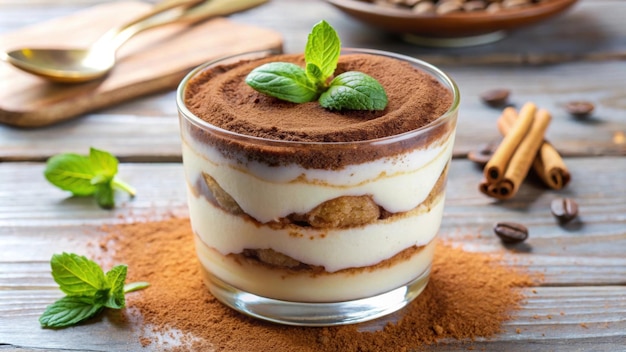 a dessert with chocolate and mint leaves in it