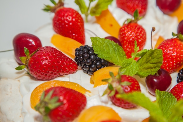 Dessert with fruits and mint