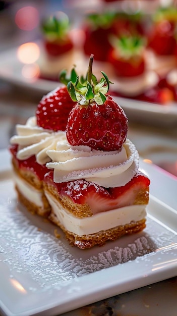 Photo a dessert with a strawberry and cream cheesecake on it