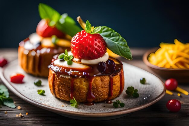 a dessert with a strawberry and a strawberry on the top