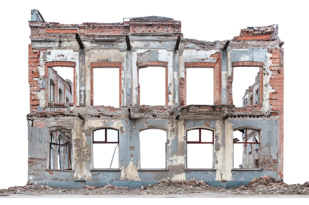 Photo destroyed building architecture ruins white background