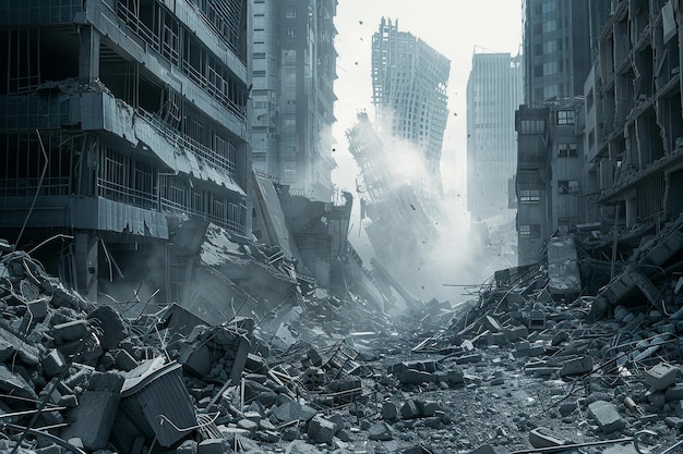 Photo destroyed city after earthquake generative ai