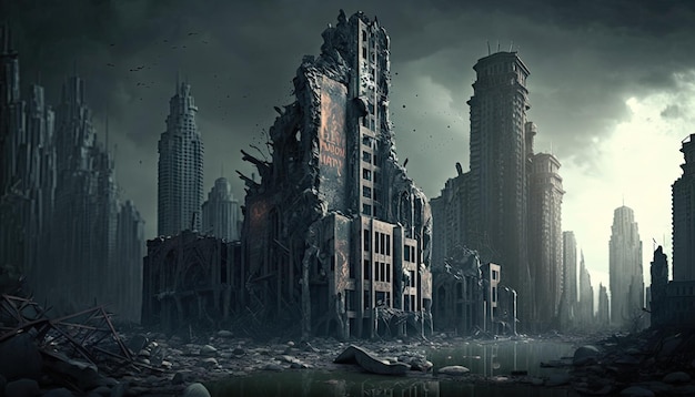 the destroyed city illustration