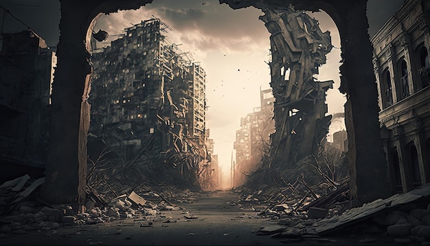 the destroyed city illustration