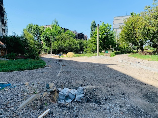 Destroyed city in Ukraine - Kharkov during the war, War in Ukraine.