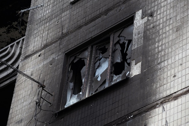 Destroyed and damaged residential buildings in Irpen after Russia's invasion of Ukraine