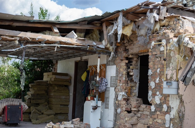 Destroyed houses after fires and artillery and bombs during russias invasion of ukraine