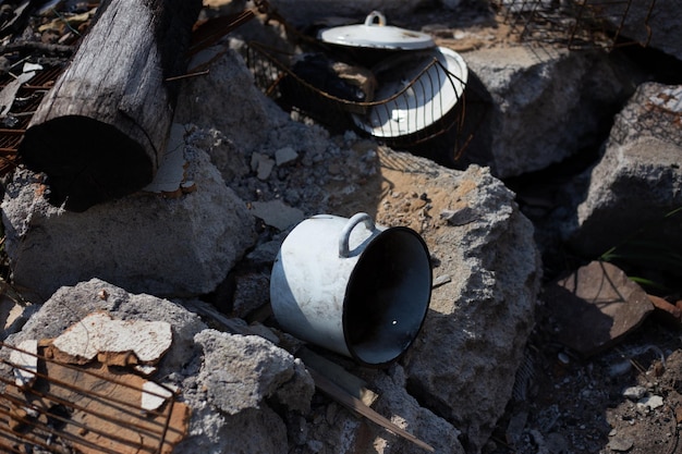 Destroyed houses after fires and artillery and bombs during russias invasion of ukraine