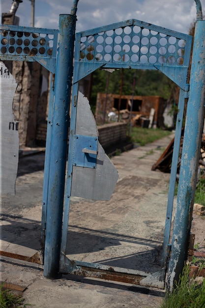 Destroyed houses after fires and artillery and bombs during russias invasion of ukraine