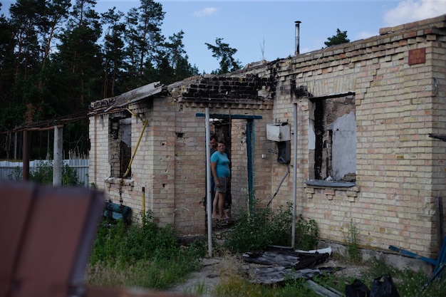 Destroyed houses after fires and artillery and bombs during russias invasion of ukraine