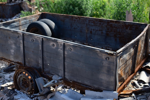 Destroyed houses after fires and artillery and bombs during russias invasion of ukraine