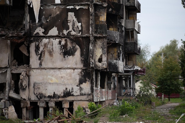 Destroyed multistorey buildings in the city of Borodyanka Kyiv region after the beginning of russia's invasion of Ukraine