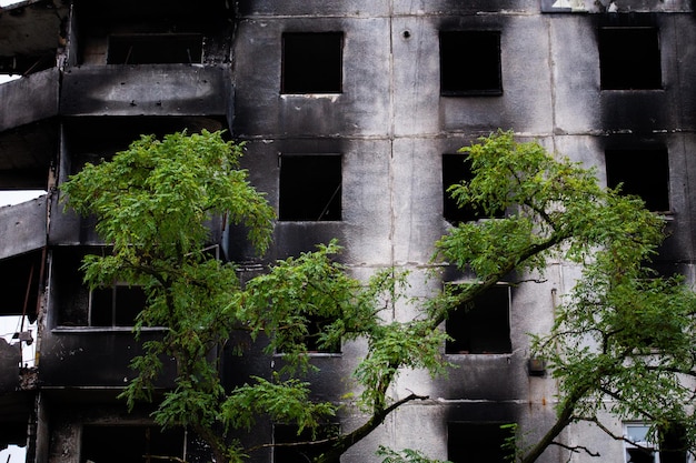 Destroyed multistorey buildings in the city of Borodyanka Kyiv region after the beginning of russia's invasion of Ukraine