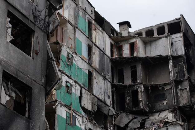 Destroyed multistorey buildings in the city of Borodyanka Kyiv region after the beginning of russia's invasion of Ukraine