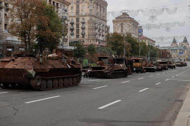 Destroyed Russian military equipment in the center of Kyiv on Khreschatyk