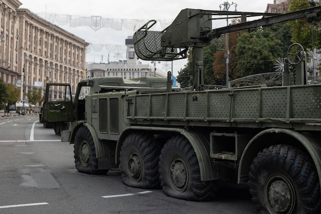 Destroyed Russian military equipment in the center of Kyiv on Khreschatyk