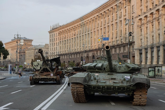 Destroyed Russian military equipment in the center of Kyiv on Khreschatyk