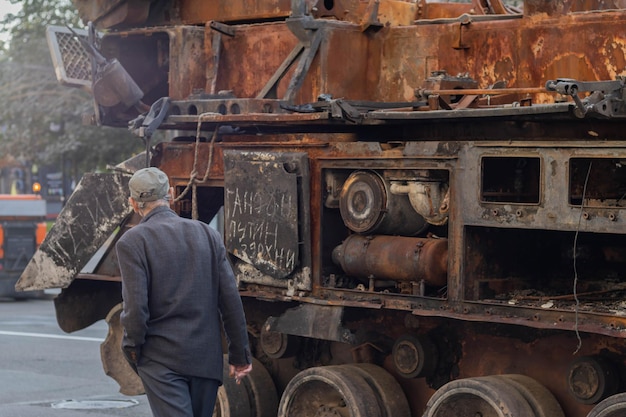 Destroyed Russian military equipment in the center of Kyiv on Khreschatyk