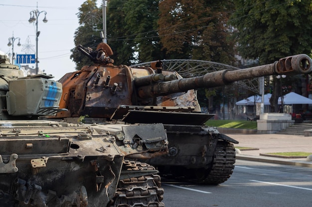 Destroyed Russian military equipment in the center of Kyiv on Khreschatyk