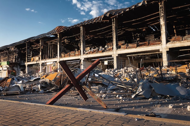 Destroyed shopping mall as a result of shelling by the Russian army