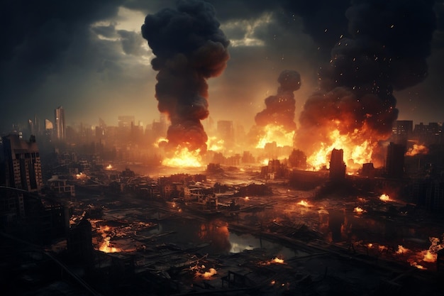 Destruction of a City by Fire and Explosion Generative Ai