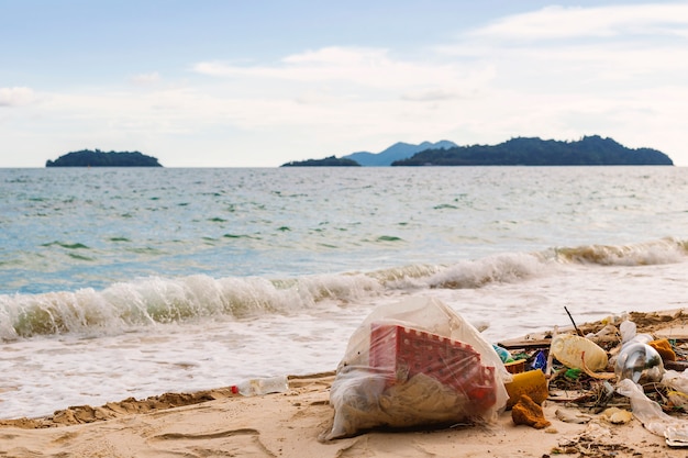 The destruction of nature by the hand of man. From household garbage being dumped into the sea.