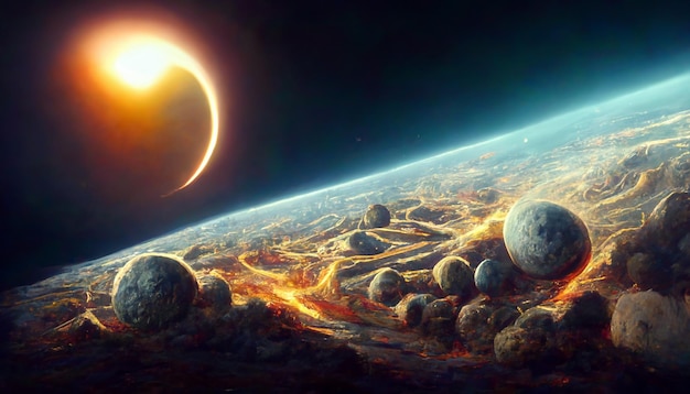 Destruction of planets concept art illustration background image