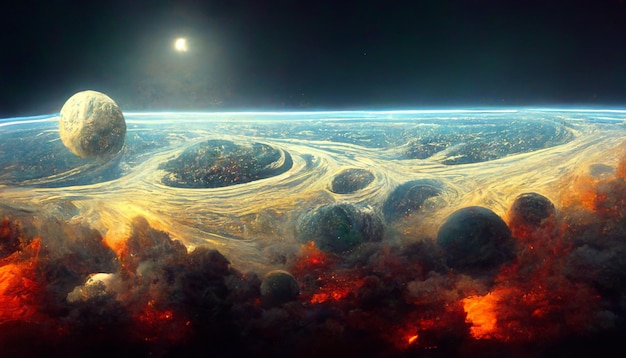 Destruction of planets concept art illustration background image