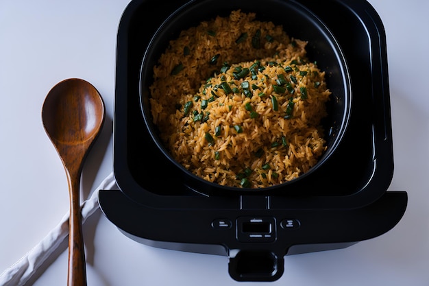 Detail of an Air Fryer with tasty and healthy rice showing the practicality and economy in preparing meals Generated by AI