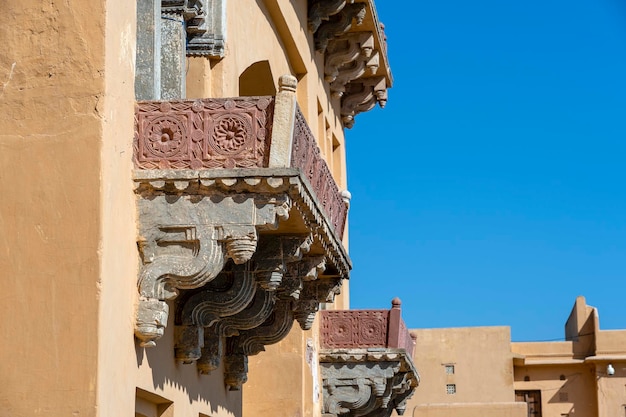 Detail of architecture decorated facade in Udaipur Rajasthan India