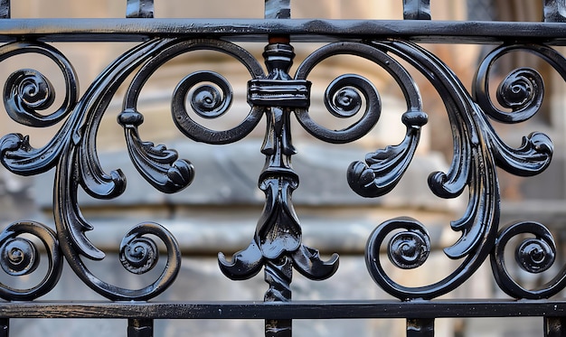 Photo detail of a black wrought iron fence on a street in paris