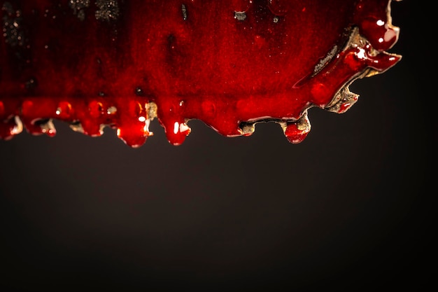 Detail of a chainsaw blade full of blood