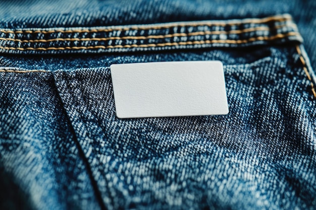 Photo detail of a closeup of an empty label in a pocket of blue jeans