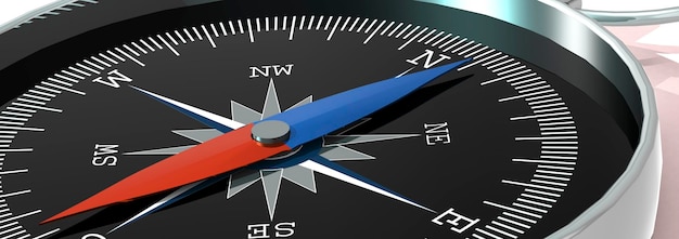 Detail of compass with blue and red needle