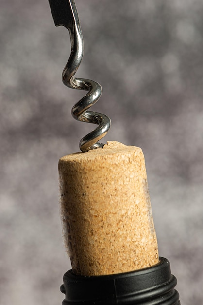 Detail of the cork and corkscrew when opening the wine