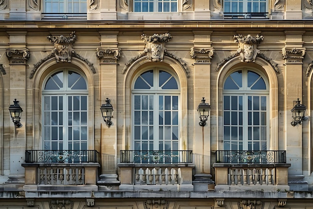 Photo detail of the facade of the building in paris france