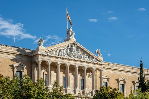 Detail of facade on National Library of Spain in Madrid