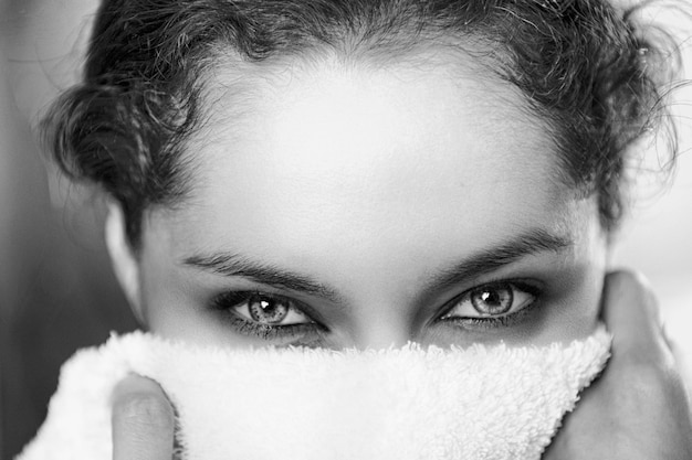 Detail of Grey eyes of beautiful latina woman