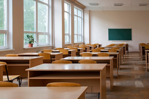 Detail Interior classroom with blackboard on the wall