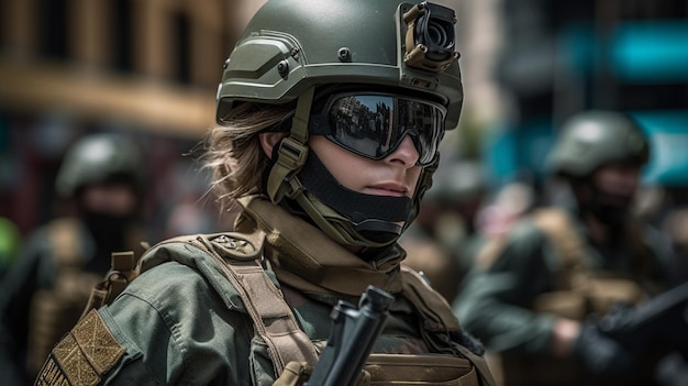 Detail of Italian special forces soldier during demonstration in Milangenerative ai