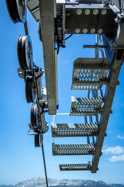 Detail of the mechanism of a chairlift in a ski resort