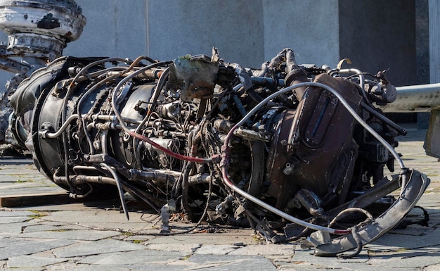 Detail of the Mi24 helicopter Remains of a destroyed Russian Air Force combat helicopter Hind