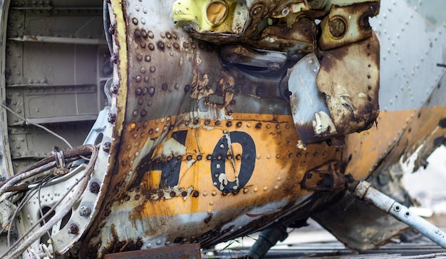 Detail of the Mi24 helicopter Remains of a destroyed Russian Air Force combat helicopter Hind