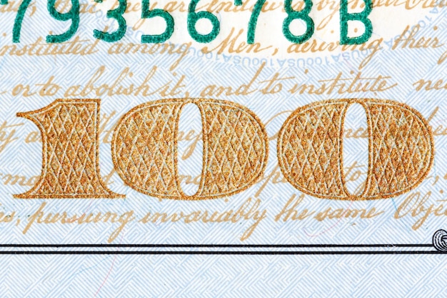 Photo detail of the newly design u.s. one hundred dollar bill. high resolution photo.