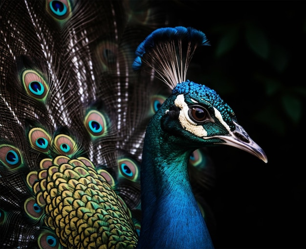 Detail portrait of beautiful white peacock generative ai