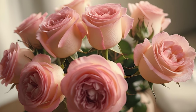 A detail portrait of a pink roses bouquet