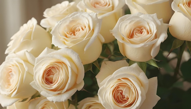 A detail portrait of a white roses bouquet