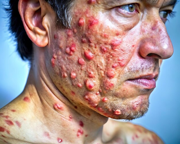 Detail of psoriatic skin disease Psoriasis Vulgaris with narrow focus